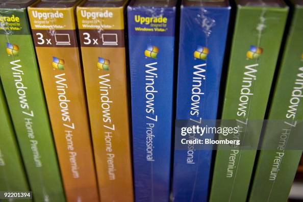 Windows 7 Made In Copies of Microsoft Windows 7 are arranged for a photograph at a ...