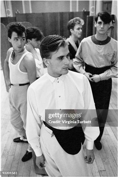 Spandau Ballet posed in the Ritz Hotel, London on August 12 1980. L-R Martin Kemp, John Keeble, Steve Norman, Gary Kemp, Tony Hadley