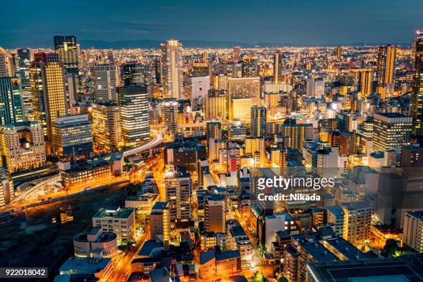aerial view of osaka, japan - kobe japan stock pictures, royalty-free photos & images