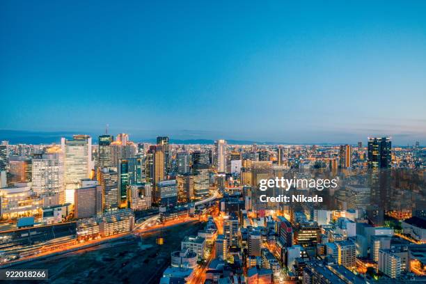 vista aérea de osaka, japón - kobe - japan fotografías e imágenes de stock