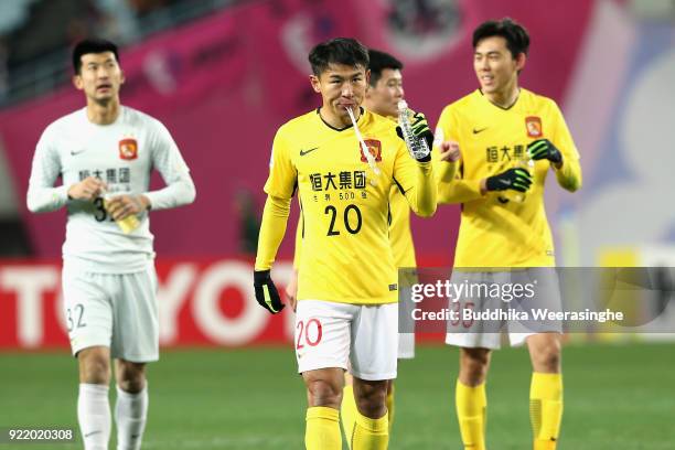 Yu Hanchao of Guangzhou Evergrande reacts after the scoreless draw in the AFC Champions League Group G match between Cerezo Osaka and Gunazhou...