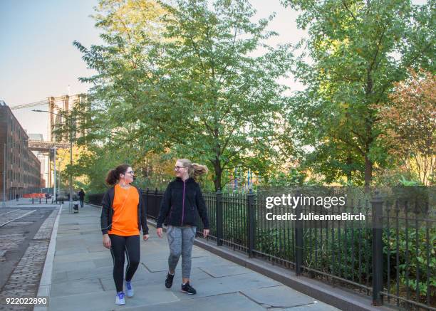 tienermeisjes uit voor een wandeling rond dombo, new york city - suspension training stockfoto's en -beelden