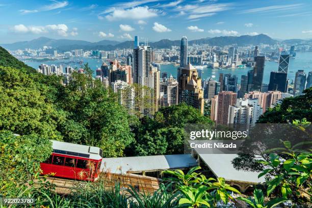 peak tram in hong kong - tram stock pictures, royalty-free photos & images