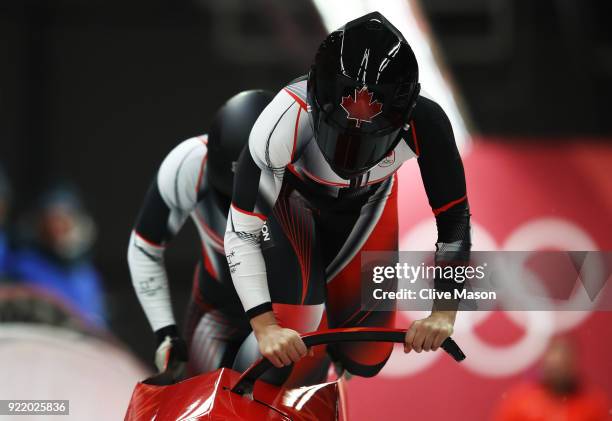 Christine De Bruin and Melissa Lotholz of Canada slide during the Women's Bobsleigh heats on day twelve of the PyeongChang 2018 Winter Olympic Games...