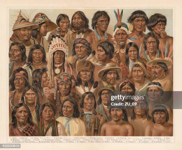 amrican native people, lithograph, published in 1897 - shoshone people stock illustrations