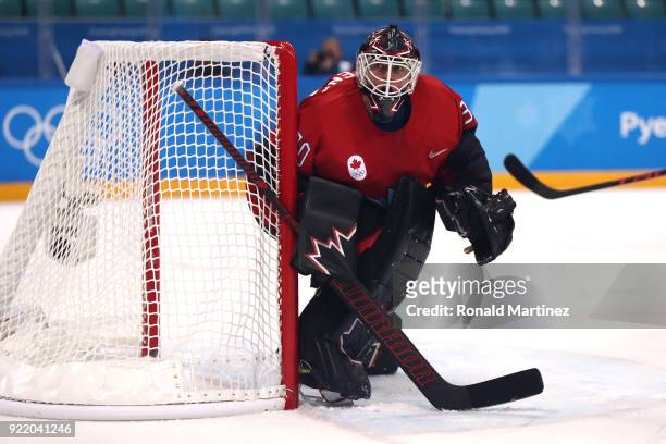 Ben Scrivens of Canada tends the net in the first period against Finland during the Men's Play-offs Quarterfinals on day twelve of the PyeongChang...