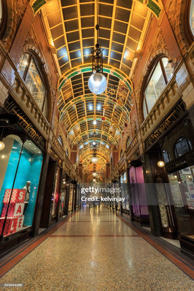 Evening shoppers in the County Arcade, Leeds, West Yorkshire