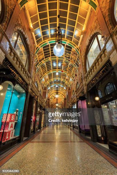 evening shoppers in the county arcade, leeds, west yorkshire - kelvinjay stock pictures, royalty-free photos & images