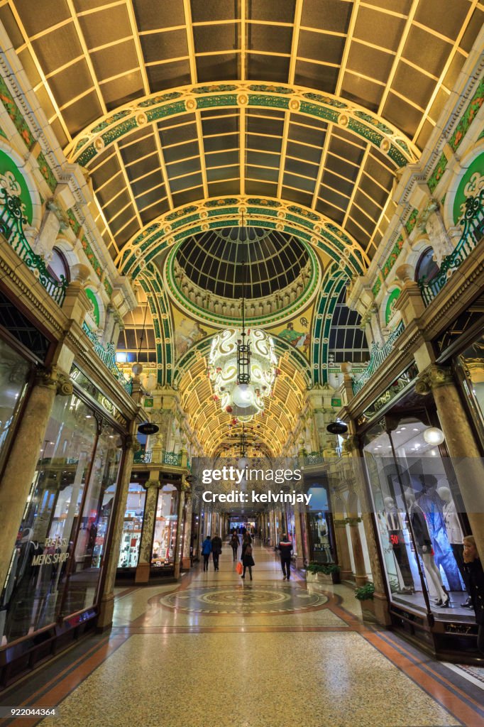 Evening shoppers in the County Arcade, Leeds, West Yorkshire