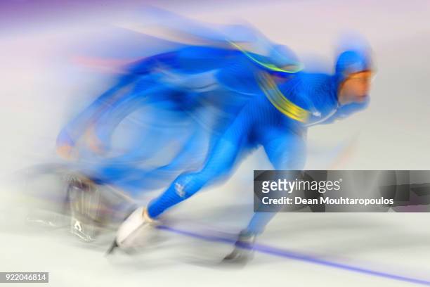 Andrea Giovannini, Nicola Tumolero and Riccardo Bugari of Italy compete during the Speed Skating Men's Team Pursuit Final C against Japan on day 12...