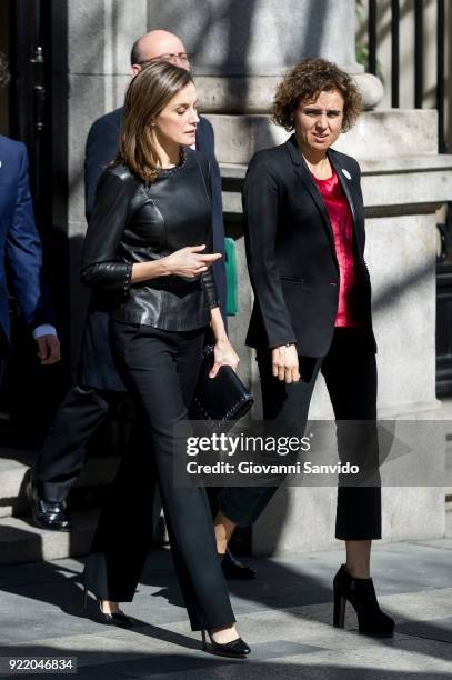 Queen Letizia of Spain attends a gender violence meeting at Government Delegation for Gender Violence on February 21, 2018 in Madrid, Spain.