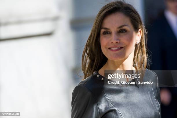 Queen Letizia of Spain attends a gender violence meeting at Government Delegation for Gender Violence on February 21, 2018 in Madrid, Spain.