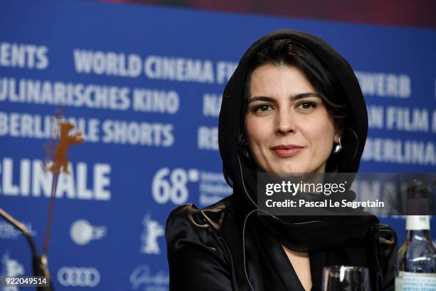 Leila Hatami attends the 'Pig' press conference during the 68th Berlinale International Film Festival Berlin at Grand Hyatt Hotel on February 21,...