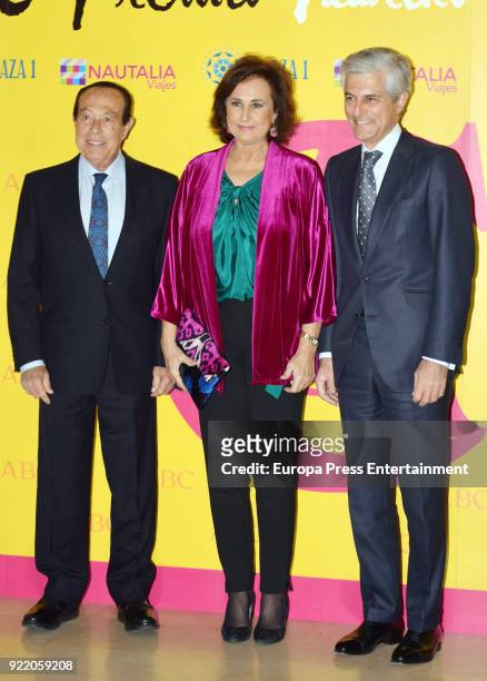 Curro Romero, Carmen Tello and Adolfo Suarez Illana attends the 'Premio Taurino ABC' awards at the ABC Library on February 20, 2018 in Madrid, Spain.