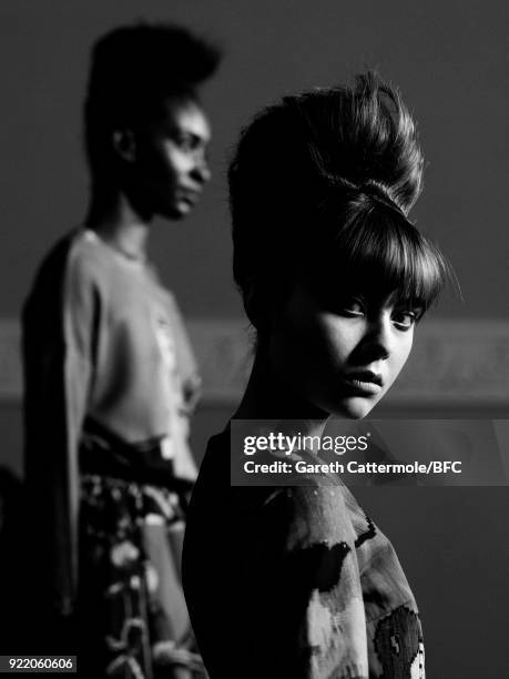 Model is seen at the Tata Naka Presentation during London Fashion Week February 2018 on February 20, 2018 in London, England.