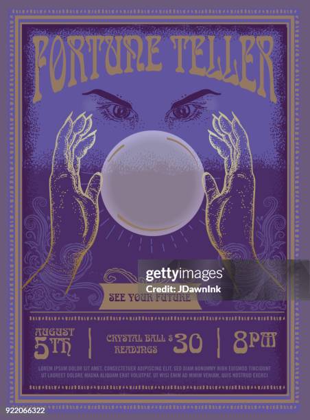 retro vintage fortune teller poster advertisement design template - the future of everything festival stock illustrations