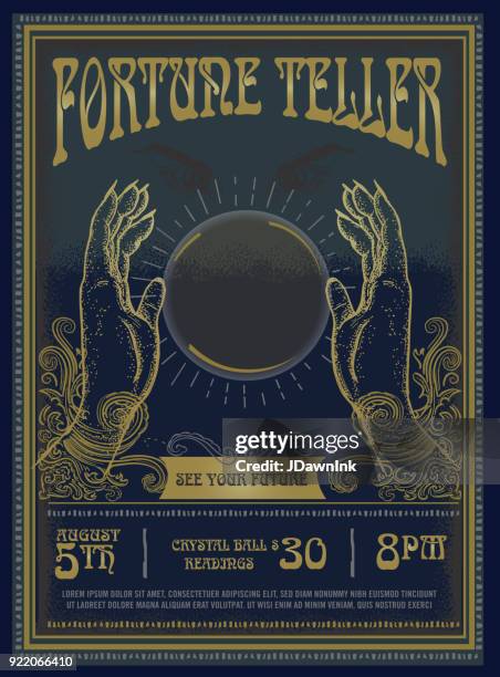 retro vintage fortune teller poster advertisement design template - games fair stock illustrations