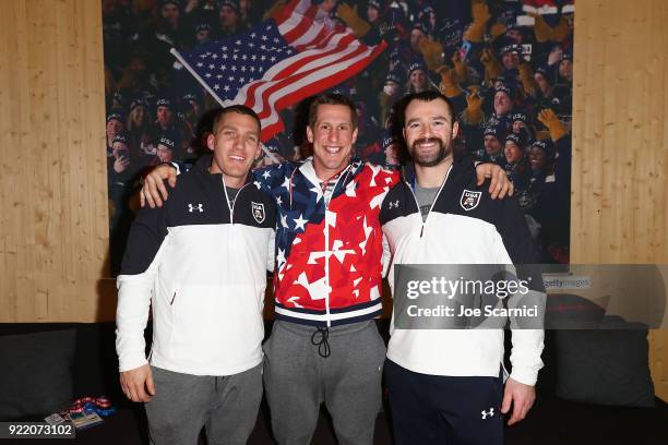 Olympians Chris Fogt, Nate Weber and Carlo Valdes pose for a photo at the USA House at the PyeongChang 2018 Winter Olympic Games on February 21, 2018...