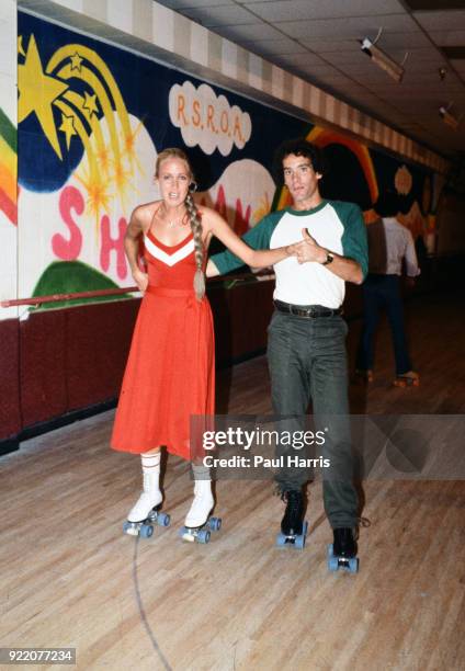 Scott Newman, son of actor Paul Newman, who later died of a drug overdose and Suzy Chaffee at a roller skating party . November 25, 1979 in...