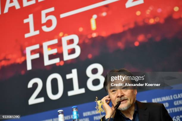 Kiyoshi Kurosawa attends the 'Foreboding' press conference during the 68th Berlinale International Film Festival Berlin at Grand Hyatt Hotel on...