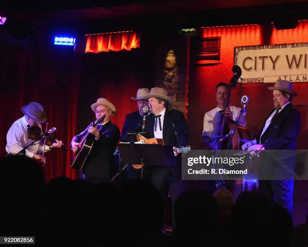 Band members Johnny Warren , Charlie Cushman , Jeff White , Shawn Camp ,Barry Bales and Jerry Douglas of Earls of Leicester perform at City Winery on...