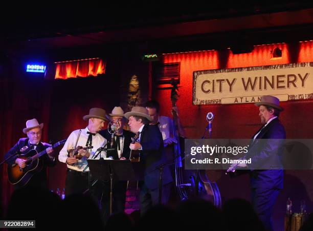 Band members Johnny Warren , Charlie Cushman , Jeff White , Shawn Camp ,Barry Bales and Jerry Douglas of Earls of Leicester perform at City Winery on...