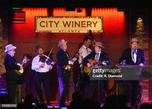 Band members Johnny Warren , Charlie Cushman , Jeff White , Shawn Camp ,Barry Bales and Jerry Douglas of Earls of Leicester perform at City Winery on...