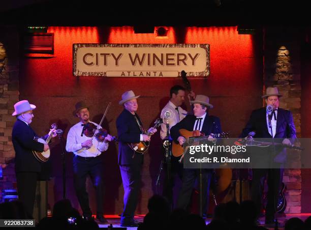 Band members Johnny Warren , Charlie Cushman , Jeff White , Shawn Camp ,Barry Bales and Jerry Douglas of Earls of Leicester perform at City Winery on...