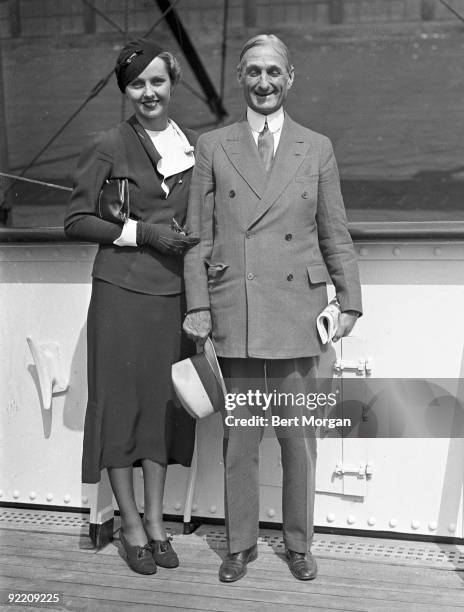 Miss Ellen Wilson McAdoo and her father, Senator William Gibbs McAdoo of California embark on the S.S. Manhattan, in New York, 1935.