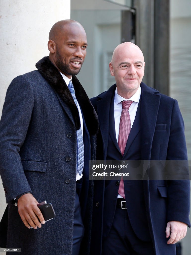 French President Emmanuel Macron Receives George Weah, President Of Liberia At Elysee Palace In Paris