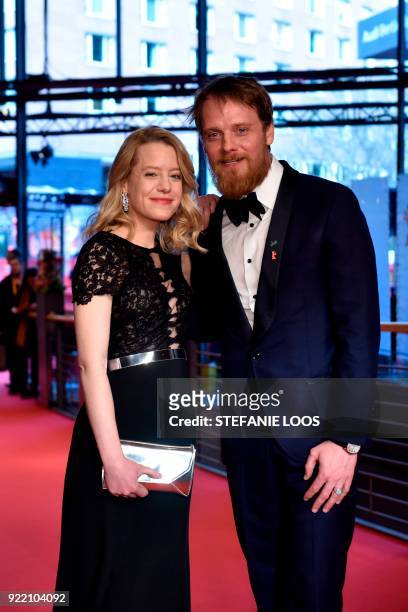 German actress Julia Zange and German actor Stefan Konarske pose on the red carpet before the premiere of the film "My Brother's Name is Robert and...