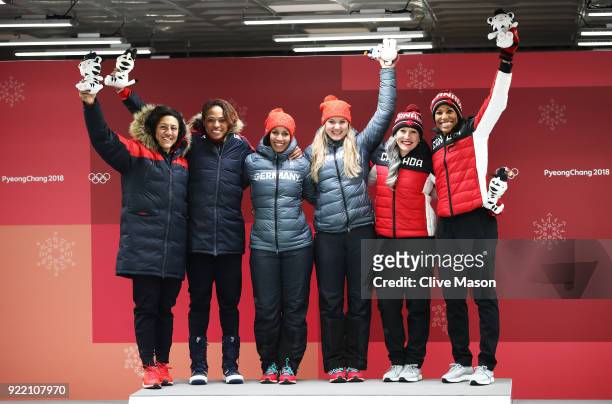 Elana Meyers Taylor and Lauren Gibbs of the United States, silver, Mariama Jamanka and Lisa Buckwitz of Germany, gold, and Kaillie Humphries and...
