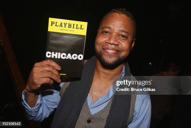 Cuba Gooding Jr poses backstage at the hit musical "Chicago" on Broadway at The Ambassador Theater on February 20, 2018 in New York City.