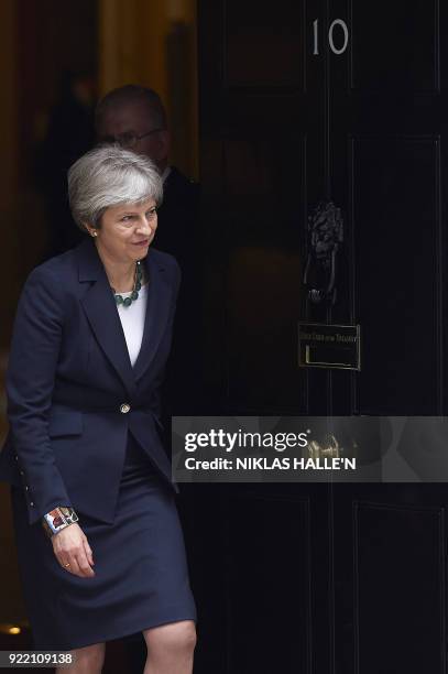 Britain's Prime Minister Theresa May prepares to greet Prime Minister of the Netherlands, Mark Rutte at No 10 Downing street, in central London on...