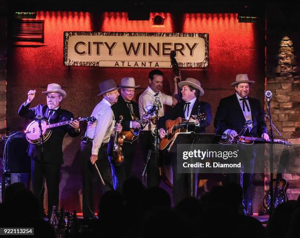 Band members Johnny Warren , Charlie Cushman , Jeff White , Shawn Camp ,Barry Bales and Jerry Douglas of Earls of Leicester perform at City Winery on...