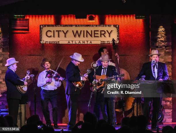 Band members Johnny Warren , Charlie Cushman , Jeff White , Shawn Camp ,Barry Bales and Jerry Douglas of Earls of Leicester perform at City Winery on...