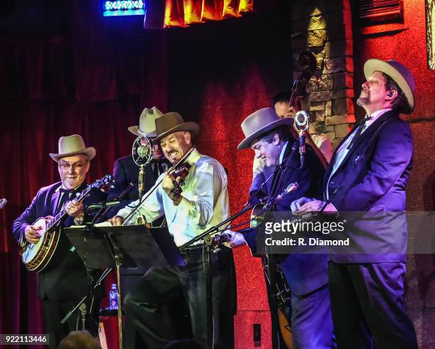 Band members Johnny Warren , Charlie Cushman , Jeff White , Shawn Camp ,Barry Bales and Jerry Douglas of Earls of Leicester perform at City Winery on...