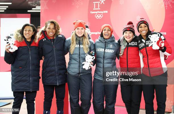 Elana Meyers Taylor and Lauren Gibbs of the United States, silver, Lisa Buckwitz and Mariama Jamanka of Germany, gold, and Kaillie Humphries and...