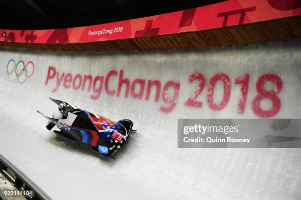 Jamie Greubel Poser and Aja Evans of the United States slide during the Women's Bobsleigh heats on day twelve of the PyeongChang 2018 Winter Olympic...