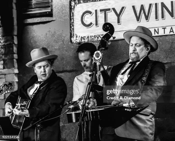 Shawn Camp, Barry Bates and Jerry Douglas of Earls of Leicester perform at City Winery on February 20, 2018 in Atlanta, Georgia.