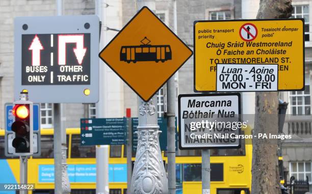 General view of traffic signage on Dublin's College Green as traffic management, congestion and public safety at College Green was discussed at the...