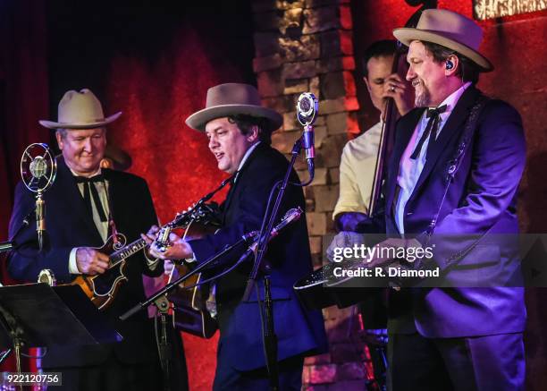 Jeff White, Shawn Camp, Barry Bates and Jerry Douglas of Earls of Leicester perform at City Winery on February 20, 2018 in Atlanta, Georgia.