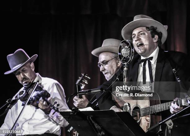 Johnny Warren, Charlie Cushman and Shawn Camp of Earls of Leicester perform at City Winery on February 20, 2018 in Atlanta, Georgia.