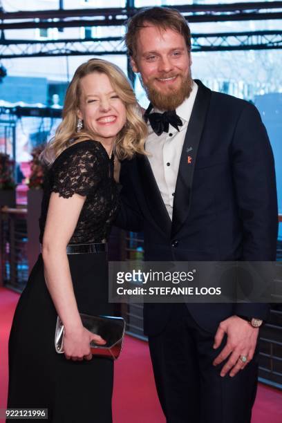 German actress Julia Zange and German actor Stefan Konarske pose on the red carpet before the premiere of the film "My Brother's Name is Robert and...