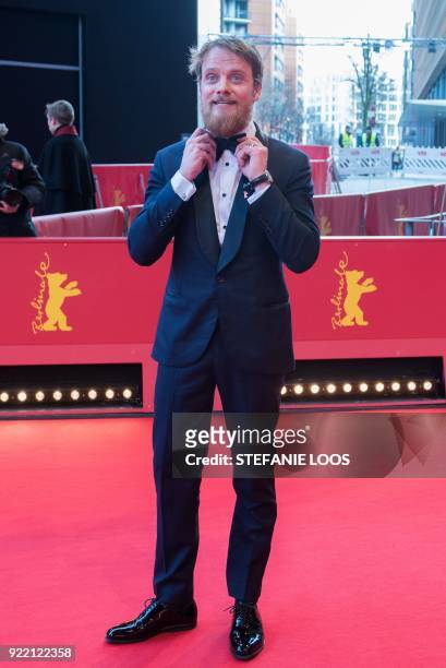 German actor Stefan Konarske poses on the red carpet before the premiere of the film "My Brother's Name is Robert and He is an Idiot" presented in...