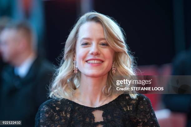 German actress Julia Zange poses on the red carpet before the premiere of the film "My Brother's Name is Robert and He is an Idiot" presented in...