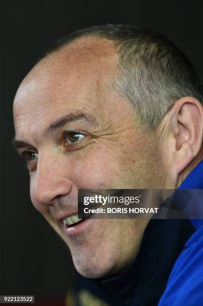 Italy's national rugby team head coach Irish Conor O'Shea gives a press conference in Marseille on February 21, 2018 to announce Italy's Six Nations...