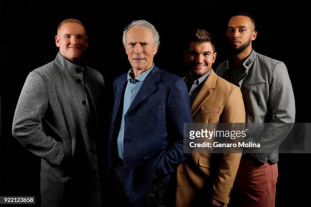 Director Clint Eastwood, Spencer Stone, Alek Skarlatos and Anthony Sadler, three real-life friends who thwarted a 2015 terrorist attack on a train to...