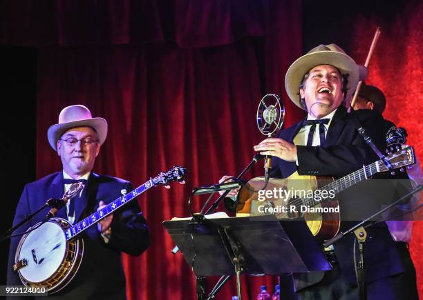 Charlie Cushman and Shawn Camp of Earls of Leicester perform at City Winery on February 20, 2018 in Atlanta, Georgia.