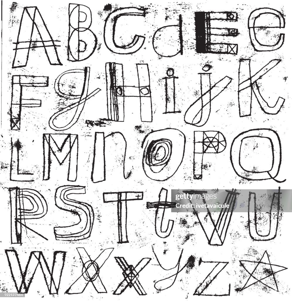 Hand drawn alphabet letter set with grunge effect